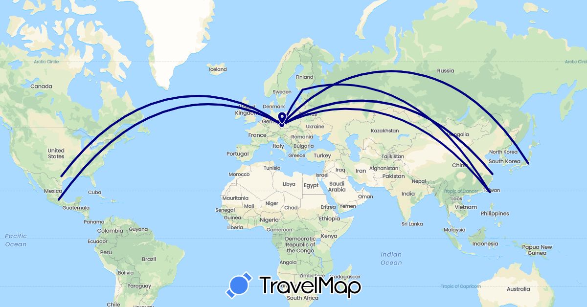 TravelMap itinerary: driving in China, Czech Republic, Finland, Japan, Mexico, Taiwan, United States (Asia, Europe, North America)
